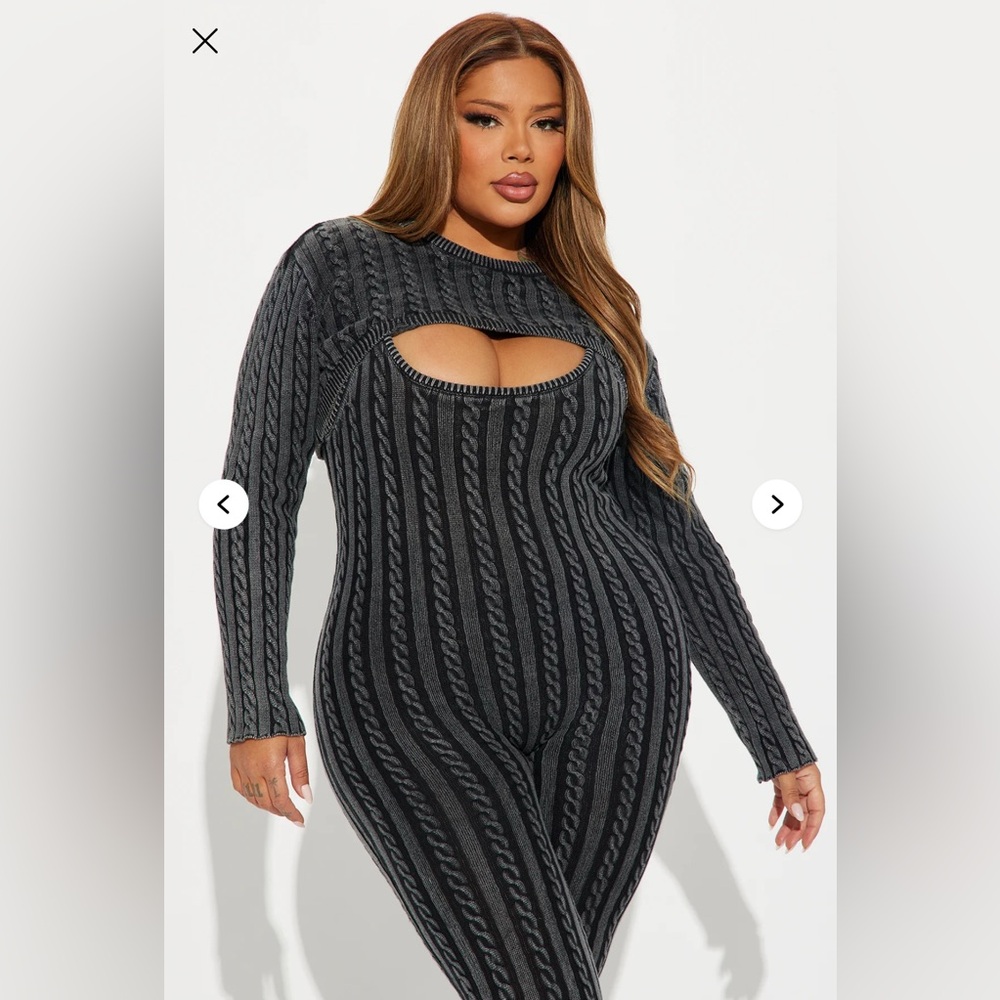 Fashion Nova Kaycee Washed Distressed Sweater Set in Black, Size 1X; NWT